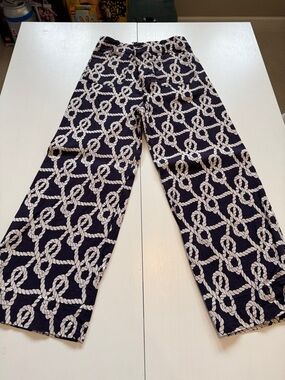 Anthropologie Navy With White Rope-Print Cropped Wide-Leg Pants